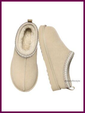 Genuine Suede Fur Lined Fuzzy Winter House Slippers